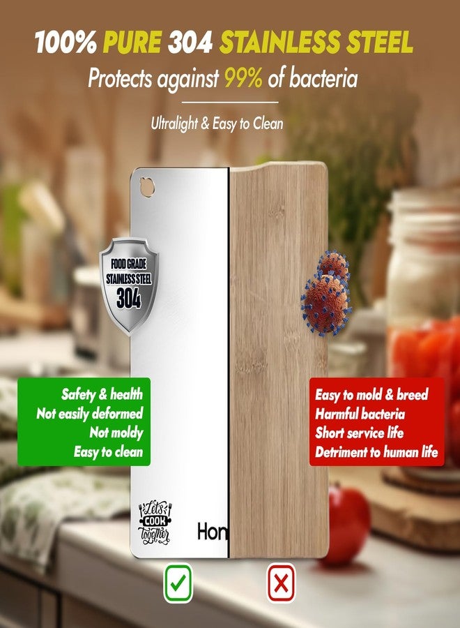 HOMIFLY لوح تقطيع من الفولاذ المقاوم للصدأ 304 من هوم فلاي / لوح تقطيع / مانع للانزلاق / لوح تقطيع للمطبخ / لوح تقطيع للخضراوات / ألواح تقطيع للمطبخ / فولاذ لتقطيع الخضراوات (31 × 21 سم) - Image 4